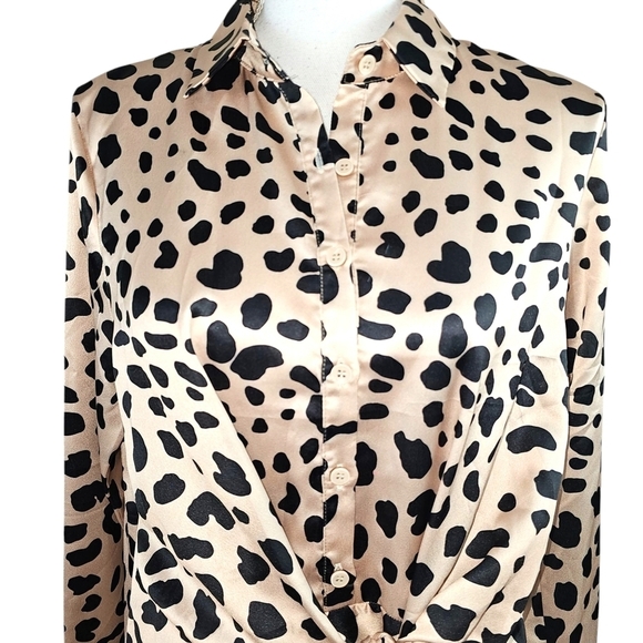 Aqua Bloomingdale's Cheetah Print Long Sleeve Tie Mini Dress in Small NWT - Picture 4 of 9